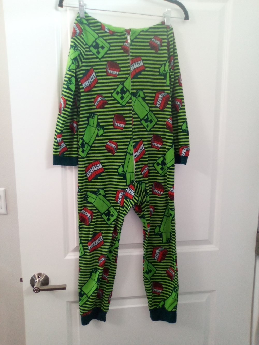 Green Minecraft-Style Boys' One-Piece Pajama Set Size Medium